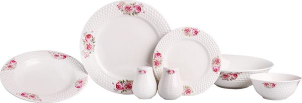 Bavary 27 Parça Güllü Porselen Yemek Takımı | Beyaz | 6 Kişilik