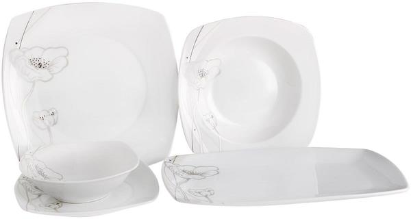 Bricard 25 Parça Porselen Yemek Takımı Çiçekli Sade | Kare | 6 Kişilik