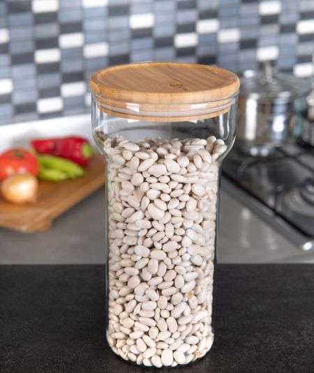 Acar | Pot en verre conique avec couvercle en bambou 1 Lt