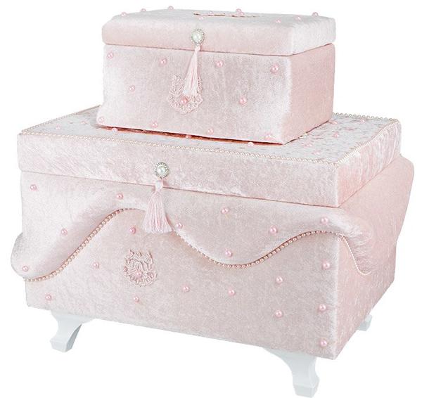 Dekonaz 2'li İnci Süslemeli Çeyiz Sandığı | Pembe | SDK-0008