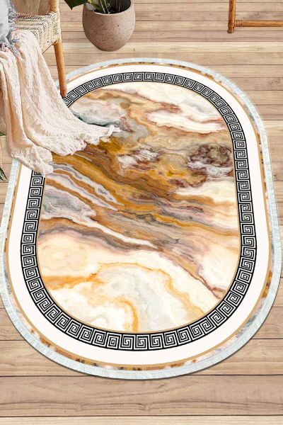 Birkilim Oval Yıkanabilir İpeksi Kaymaz Taban Dekoratif Halı | MLN-IP-O-SD-141