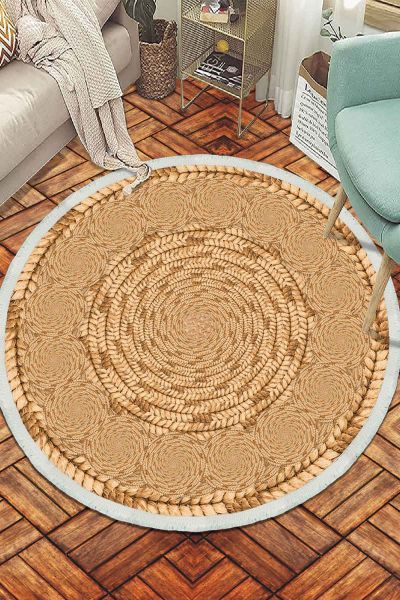 Birkilim Yuvarlak Yıkanabilir Dekoratif Halı İpeksi Kaymaz Taban | MLN-IP-SD-327