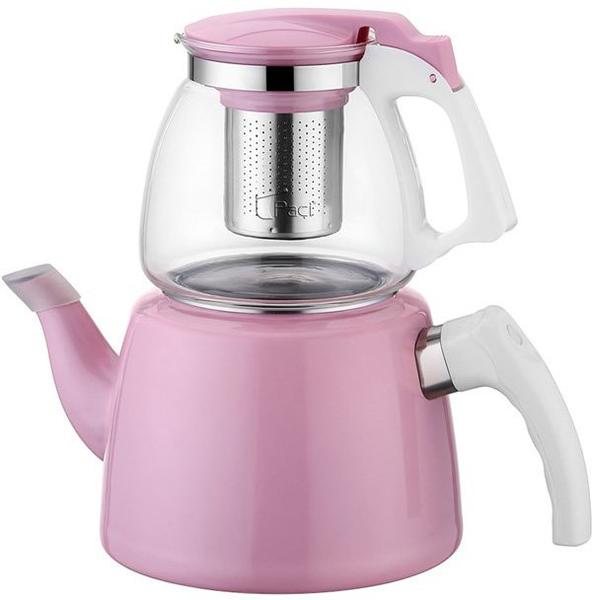 Paci Emaye Çaydanlık Cam 2,9 Litre Pembe