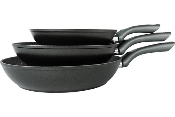 Almina | Kızartma Tavası Seti | Mermer Kaplama | 20 cm | 24 cm | 28 cm | Gri Gümüş | Al-5707