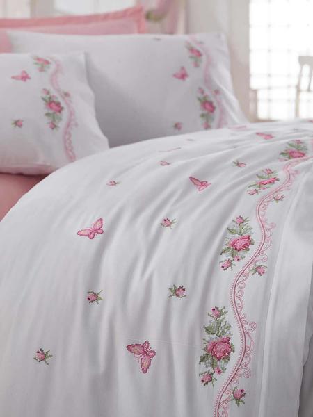 Ensemble de housse de couette en satin de coton brodé Lace Bella