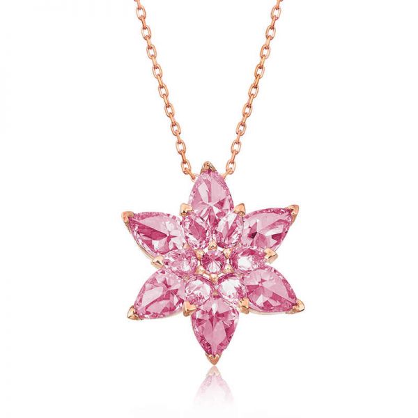 Gümüş Pembe Lotus Çiçeği Kolye