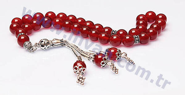 مسبحة من حجر العقيق (925 فضة استرليني)