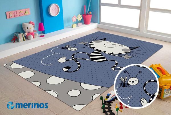 Merinos Indigo Kids Kedi Desenli Halı | Mavi | 22122-335-Blue