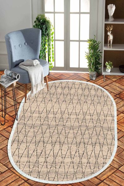 Birkilim Oval Yıkanabilir İpeksi Kaymaz Taban Dekoratif Halı | MLN-IP-O-HT-728