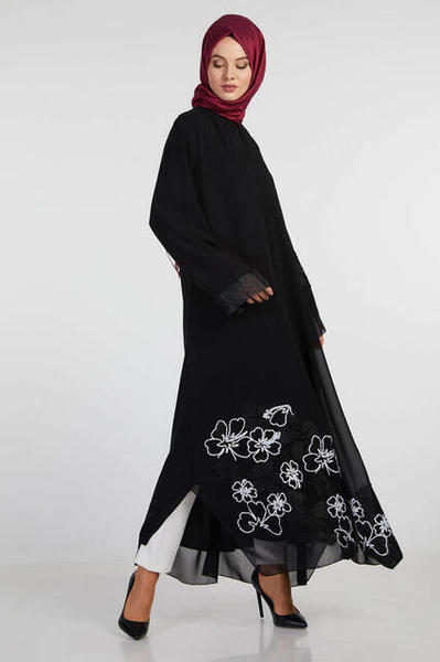 Şükran 35926 Kolu Güllü Ferace Siyah