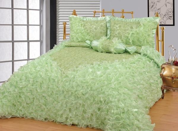 Saten Yatak Örtüsü Seti Çift Kişilik Gelincik Deluxe Yeşil 