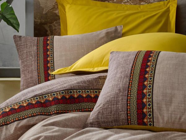 Cottonbox Folk Art Doppel-Bettbezug-Set Braun