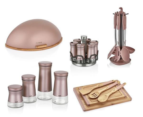 Neva Sweet Mutfak Seti | Ekmeklik & Tuzluk | Rose Chocolate| N2535