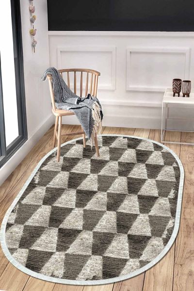 Birkilim Oval Yıkanabilir İpeksi Kaymaz Taban Dekoratif Halı | MLN-IP-O-HT-117
