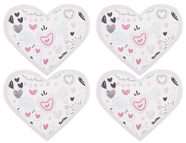 Tantitoni | Kalp 4'lü Seramik Bardak Altlığı Seti 8x11 cm