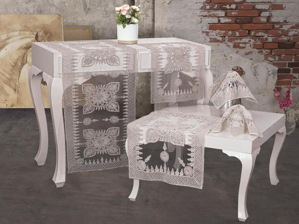 Nergis Tüll Silbery 5 Stück Wohnzimmer Set Gold