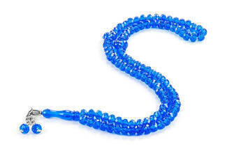 50 PCS - Hardcover Book of Yasin with Name Printed Classic Pattern Rosary Boxed Medium Size Dark Blue