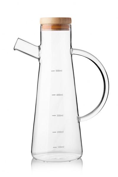 Queen's Kitchen | Borasilikat Cam Bambu Kapaklı Yağdanlık-Sürahi 500 ml