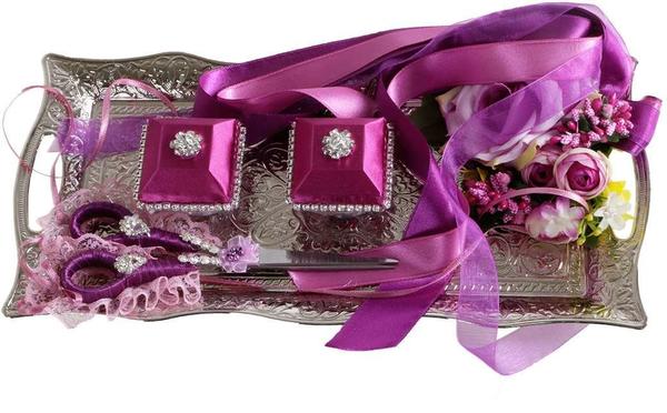 Nişan Söz Tepsisi Çiçek ve Taş Süslü Mor | bedibuy