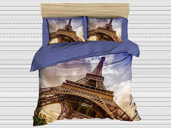 Ensemble de housse de couette simple 3d imprimé numérique de la meilleure classe Tour Eiffel