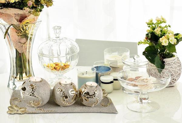Almina 3'lü Dekoratif Mumluk Altın | AL-7849Gold