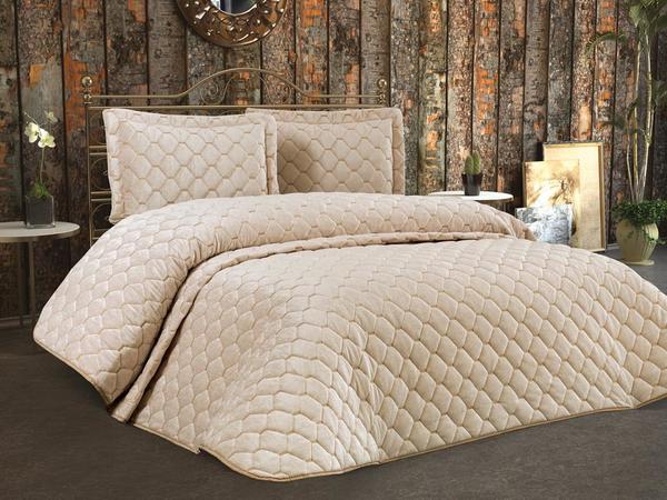 غطاء سرير مزدوج محشو من المخمل روما كابتشينو