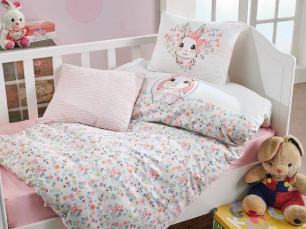 طقم غطاء لحاف قطون بوكس للأطفال أرنب وردي