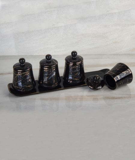 Porselen Tepsili 4 Lü Küçük Boy Baharat Set