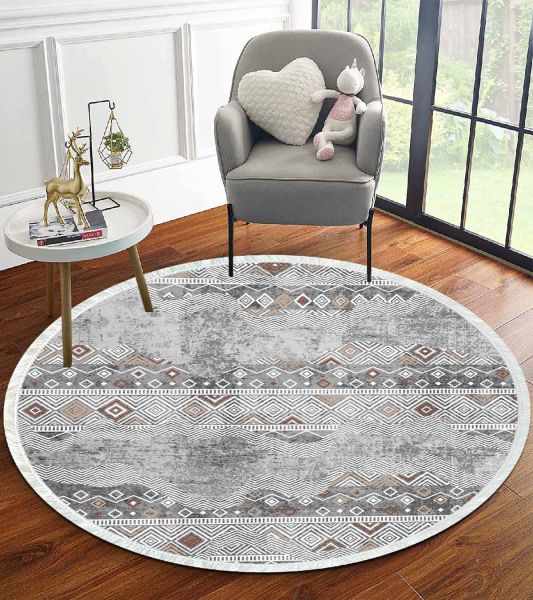 Birkilim Yuvarlak Yıkanabilir Dekoratif Halı İpeksi Kaymaz Taban | MLN-IP-YU-HT-703