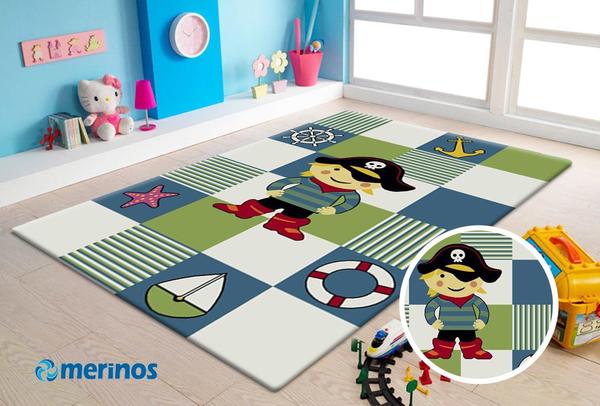 Merinos Diamond Korsanlı Çocuk Odası Halısı | Mavi & Yeşil | 20801-60-Cream