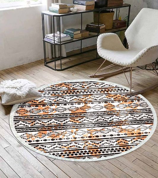 Birkilim Yuvarlak Yıkanabilir Dekoratif Halı İpeksi Kaymaz Taban | MLN-IP-YU-HY-1279