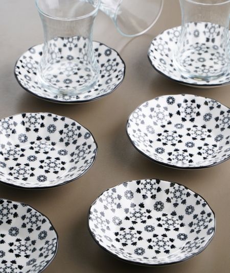 Acar Mutfak | Porselen Cay Tabagi | Siyah - Beyaz | 11 Cm |