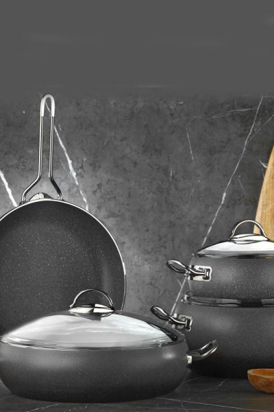Adora 7 Parça Gri ve Siyah Granit Efektli Tencere Seti