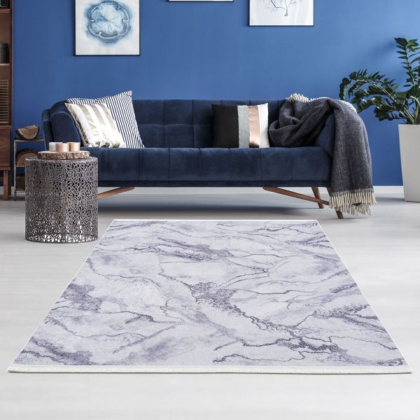 Siela | Mermer Desenli | Yıkanabilen Halı | Gri | 1713-Grau