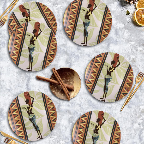African Women Cake Plate 20 Cm 6 Pieces - 18118 | Keramika