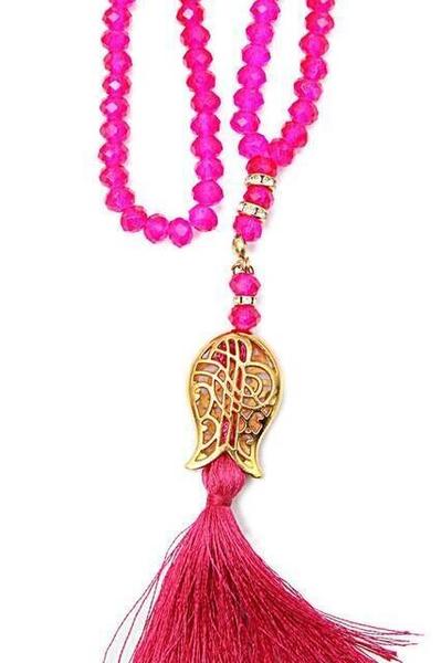 مسبحة كريستال مزينة بشراشيب من التوليب مكونة من 99 قطعة من الكريستال للحج والعمرة - ليلك 8 مم