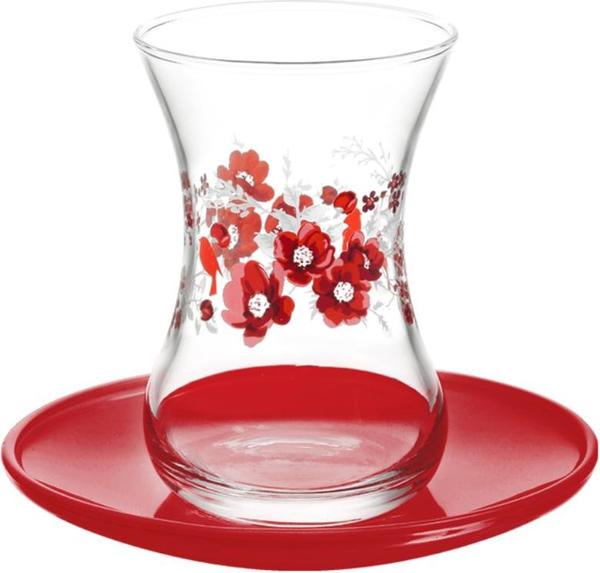 Lav 6er Gelincik Teeglas Set 12 Teilig | 135 cc | Rot