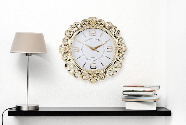 Almina Dekoratif Gül Desenli Duvar Saati - Açık Altın Rengi