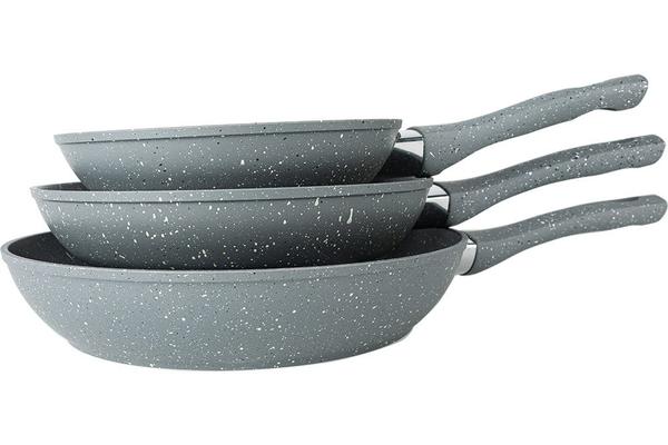 Almina | Kızartma Tavası Seti | Mermer Kaplama | 20 cm | 24 cm | 28 cm | Gri | Al-5714