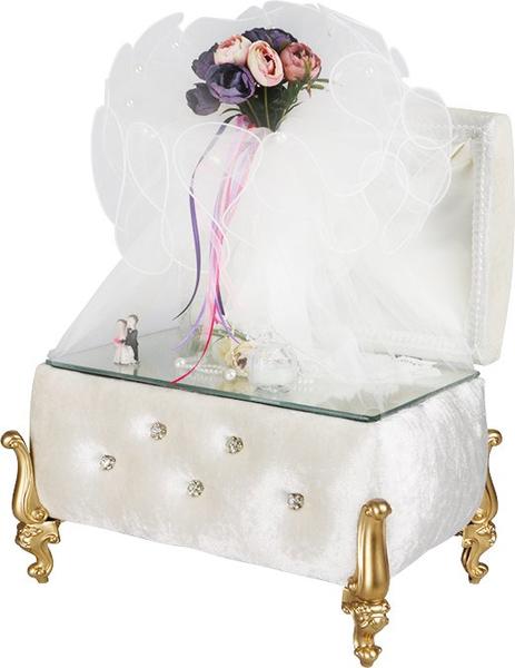 Dekonaz Lüks El Yapımı Sandık & Aynalı Yüzük Tepsisi | Söz&Nişan&Nikah | Krem | KB-0004