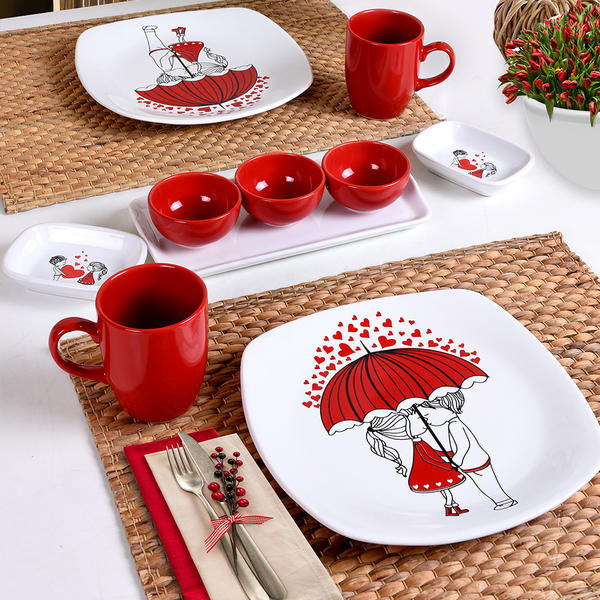 Ensemble de petit-déjeuner Red Love 10 pièces pour 2 | Keramika