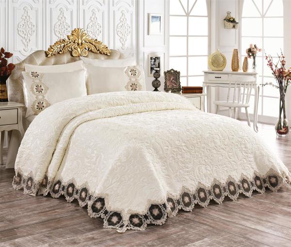 Ensemble de couverture de dot en guipure française Nehir Cream