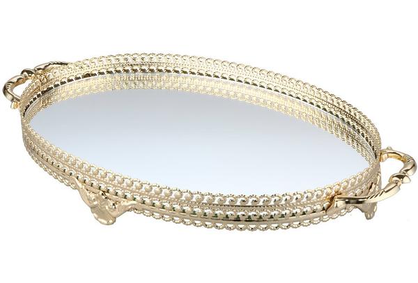 Almina Lüks Aynalı Tepsi | Oval | Altın | Al-oval-g