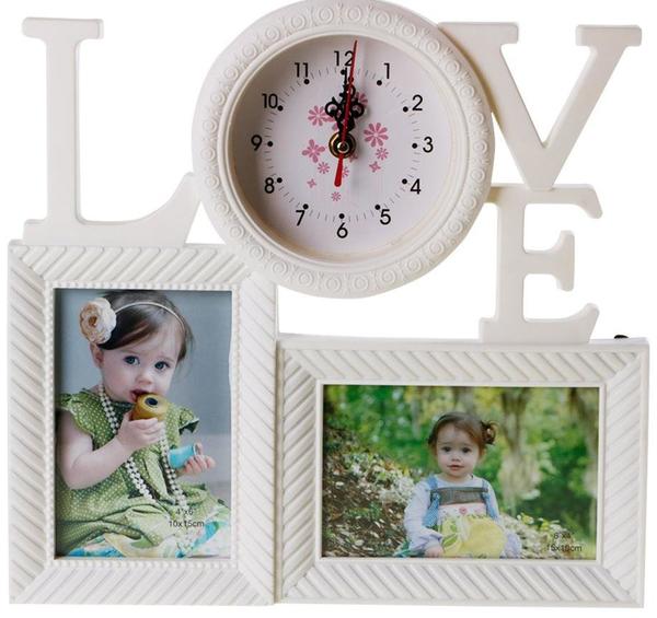 Love Flower Resim Çerçeveli Duvar Saati Beyaz