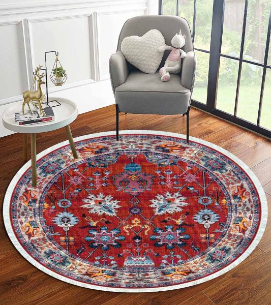 Birkilim Yuvarlak Yıkanabilir Dekoratif Halı İpeksi Kaymaz Taban | MLN-IP-YU-HT-994