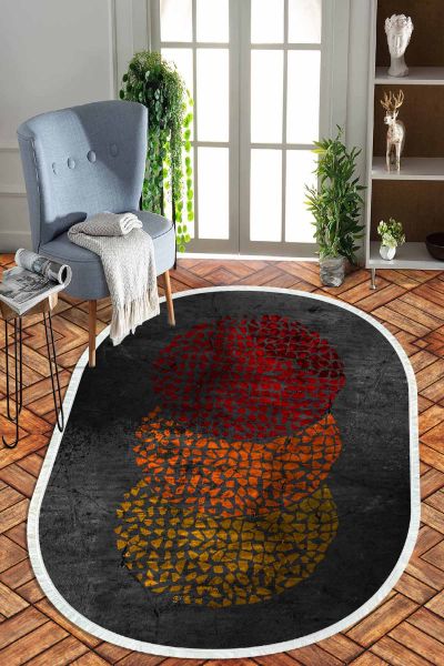 Birkilim Oval Yıkanabilir İpeksi Kaymaz Taban Dekoratif Halı | MLN-IP-O-HT-924