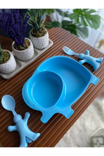 Bayev Erkek Çocukları İçin 3 Prç. Mama Seti - Fil Mavi