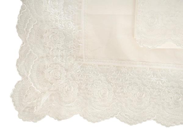 Fransız Güpürlü Kure Saten Havlu Bohça 2li Set Krem