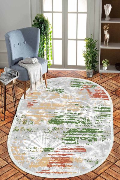 Birkilim Oval Yıkanabilir İpeksi Kaymaz Taban Dekoratif Halı | MLN-IP-O-HT-1347