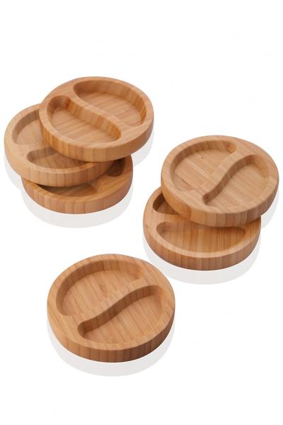 6 Pieces 2 Compartment Bamboo Sauce Bowl